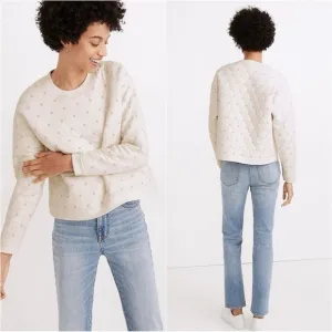 Madewell Sweater Quilted Swing Sweatshirt Cropped Pullover Antique Cream L
