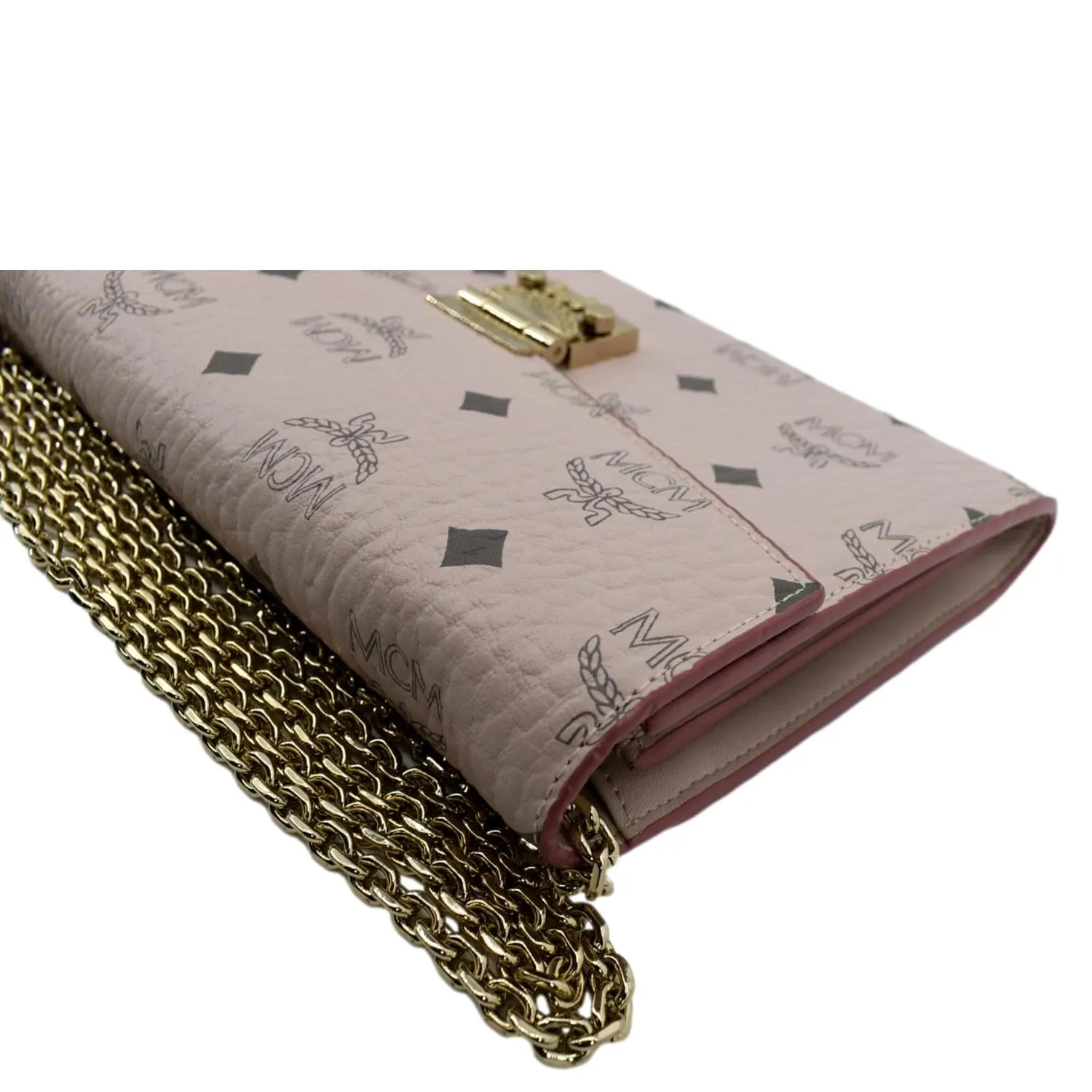 MCM Patricia Visetos Leather Crossbody Wallet Powder Pink