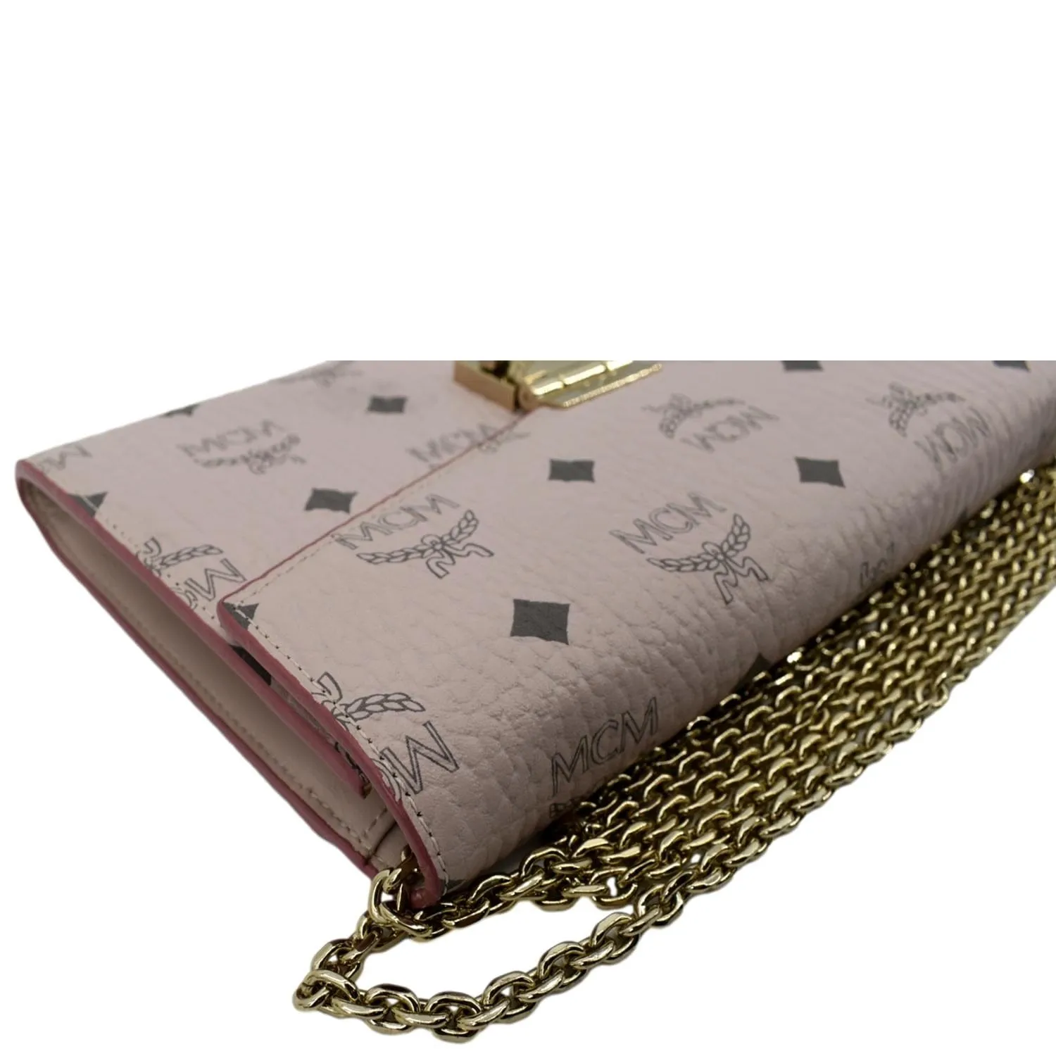MCM Patricia Visetos Leather Crossbody Wallet Powder Pink