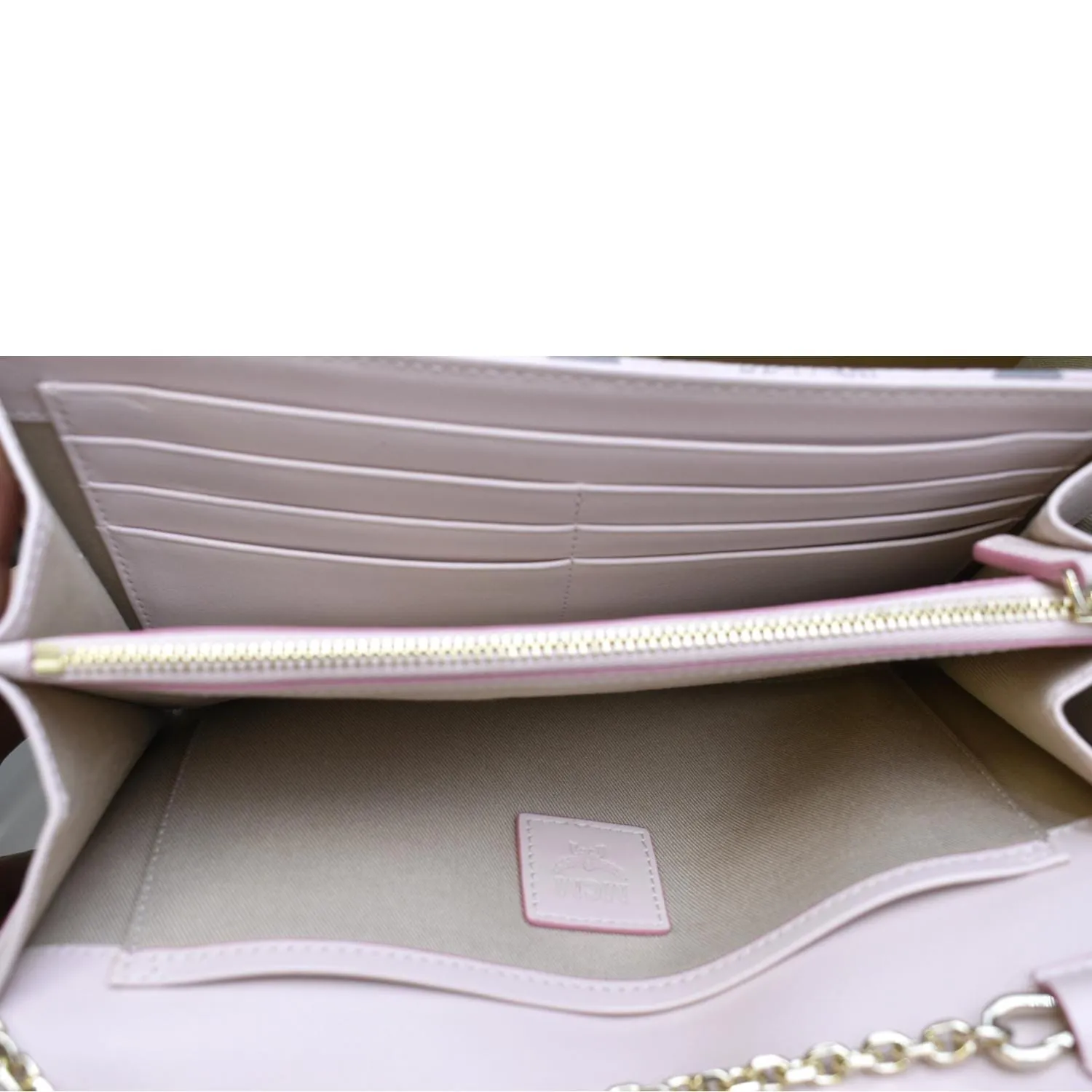 MCM Patricia Visetos Leather Crossbody Wallet Powder Pink