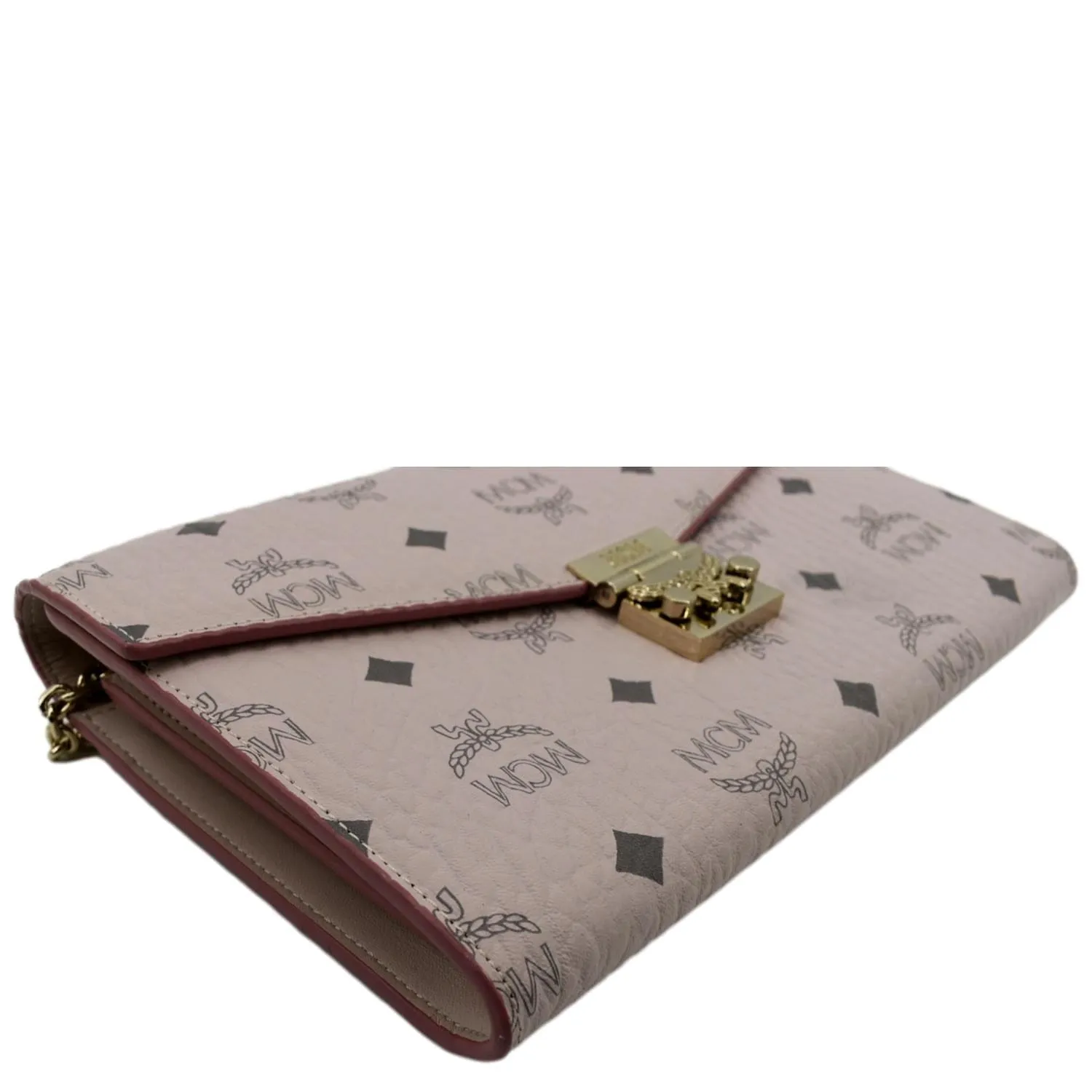MCM Patricia Visetos Leather Crossbody Wallet Powder Pink