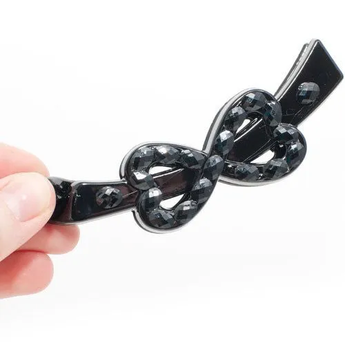 Medium Black Bow Shaped Banana Clip with Studded Design