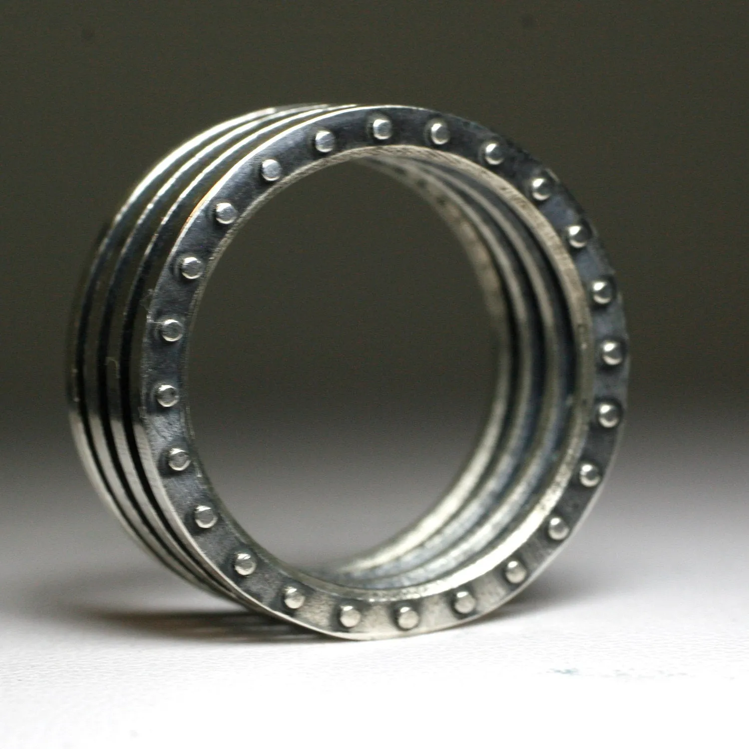 Men's Wide Studded Sterling Silver Band
