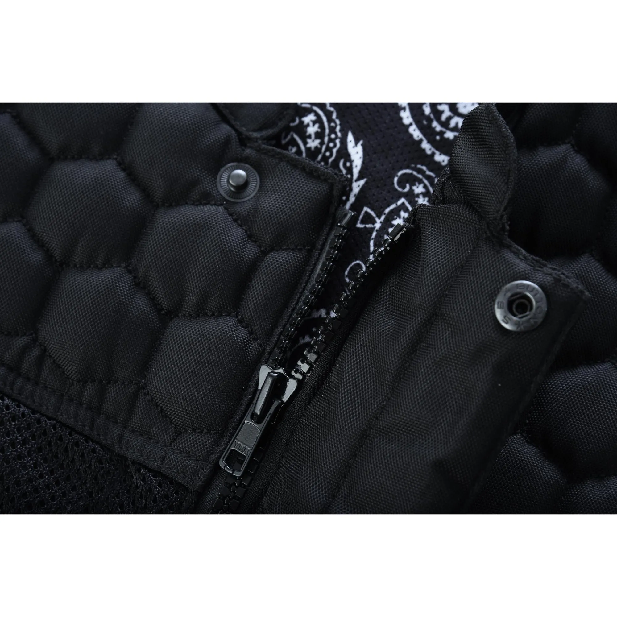 Mesh Rave Men's Black Mesh Textile Vest with Black Paisley Liner