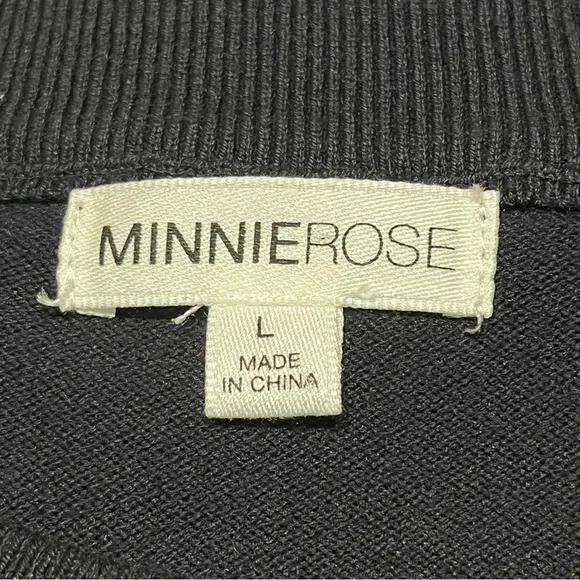 MINNIE ROSE Navy Blue Red Open Shoulder Sweater Large Crew Neck Cotton Silk