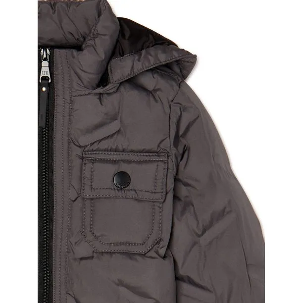 New Nordstrom Urban Republic 'Heat Seal' Quilted Jacket with Zip Off Hood in Grey, Sz 3T! Retails $90 