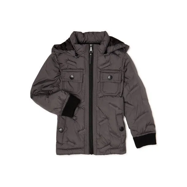 New Nordstrom Urban Republic 'Heat Seal' Quilted Jacket with Zip Off Hood in Grey, Sz 3T! Retails $90 