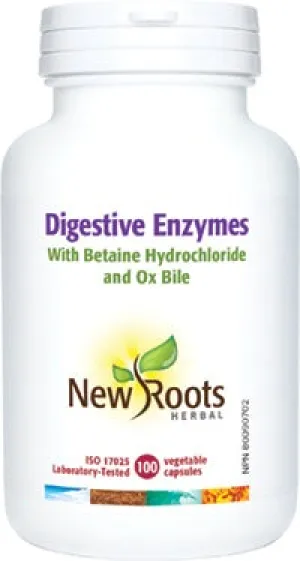 New Roots Digestive Enzymes with Betaine Hydrochloride (100 VCaps)