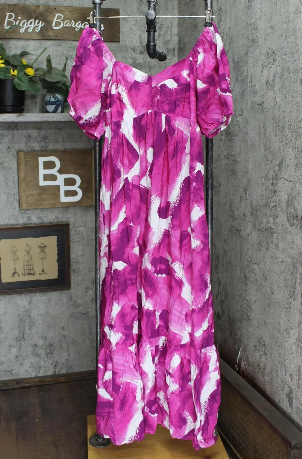 Nine West Womens Lightweight Off the Shoulder Maxi Dress Pink Multi M