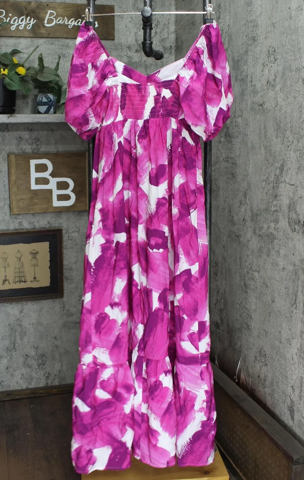 Nine West Womens Lightweight Off the Shoulder Maxi Dress Pink Multi M