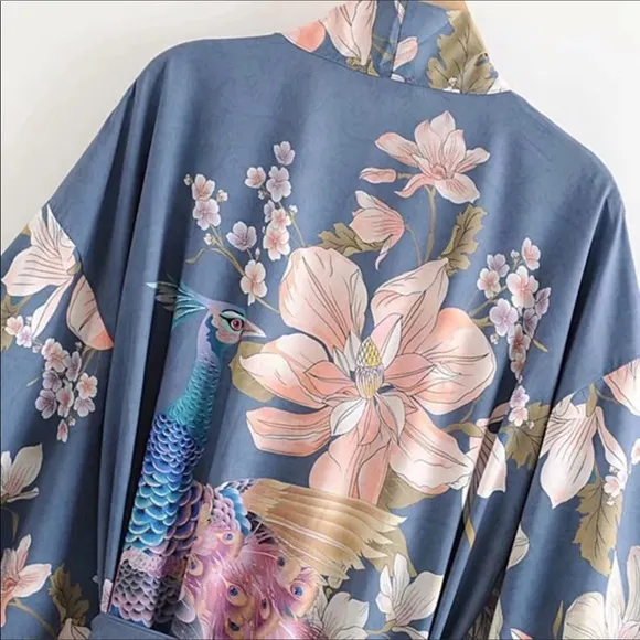 Now in Nude!!! Beautiful kimono wrap with Peacock design