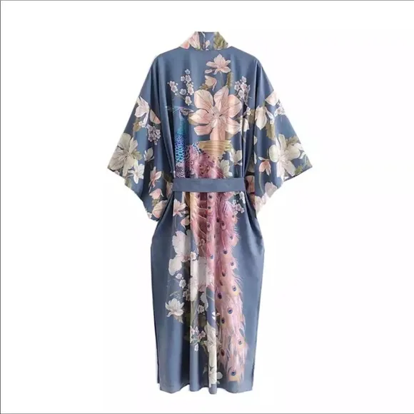Now in Nude!!! Beautiful kimono wrap with Peacock design