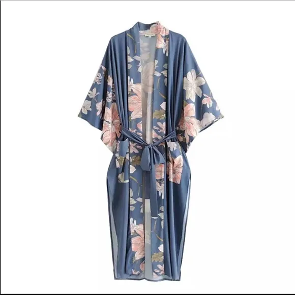 Now in Nude!!! Beautiful kimono wrap with Peacock design