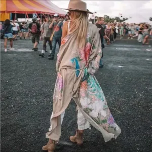 Now in Nude!!! Beautiful kimono wrap with Peacock design