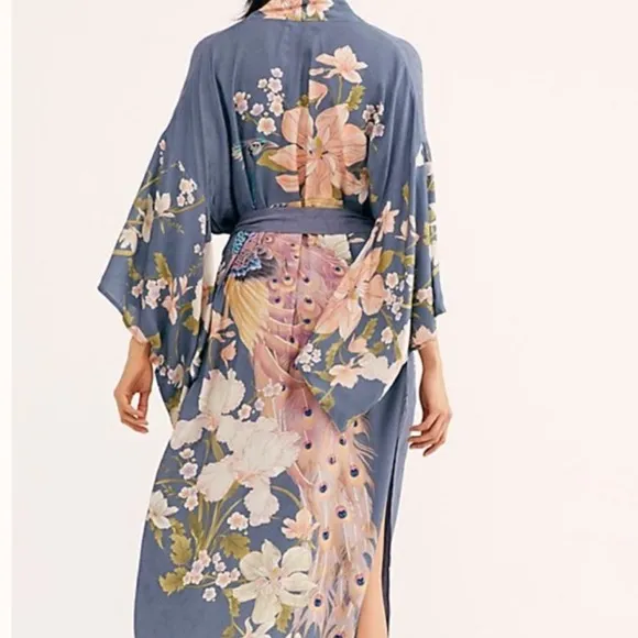 Now in Nude!!! Beautiful kimono wrap with Peacock design