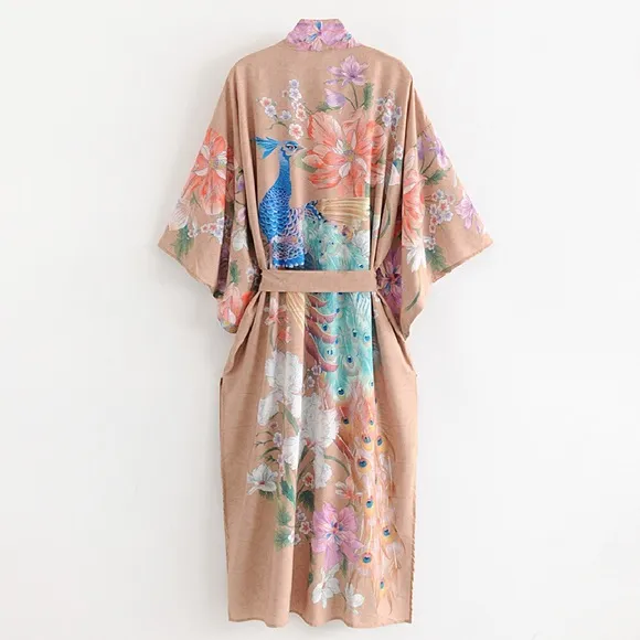 Now in Nude!!! Beautiful kimono wrap with Peacock design