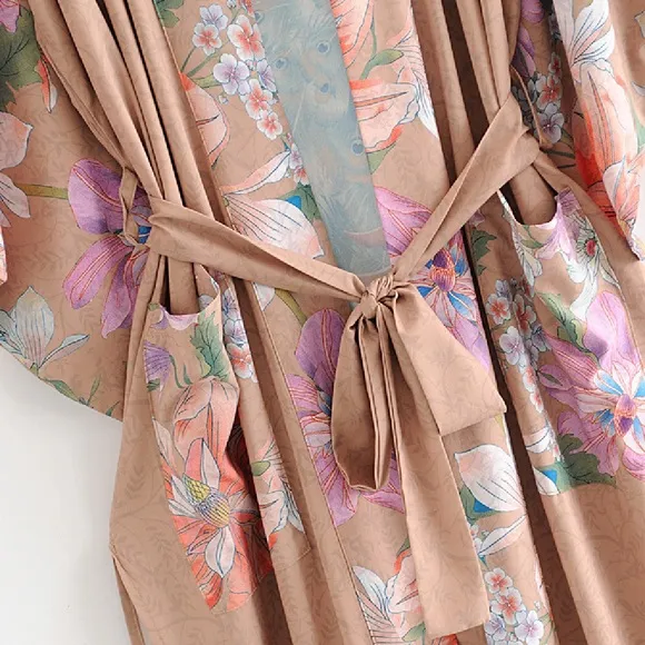 Now in Nude!!! Beautiful kimono wrap with Peacock design