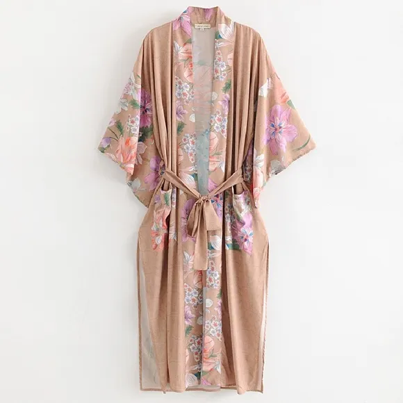Now in Nude!!! Beautiful kimono wrap with Peacock design