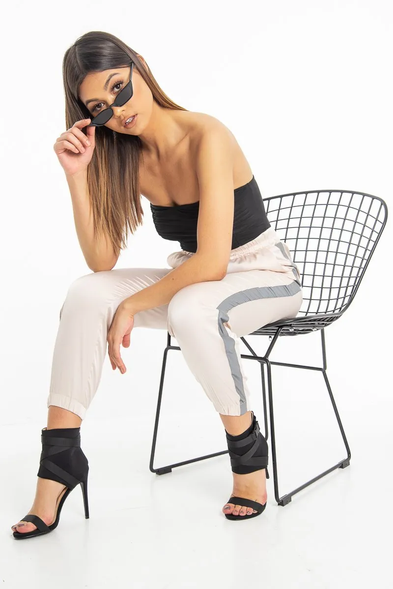 Nude Reflective Stripe Detail Joggers - Rosealee