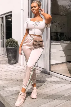 Nude Reflective Stripe Detail Joggers - Rosealee