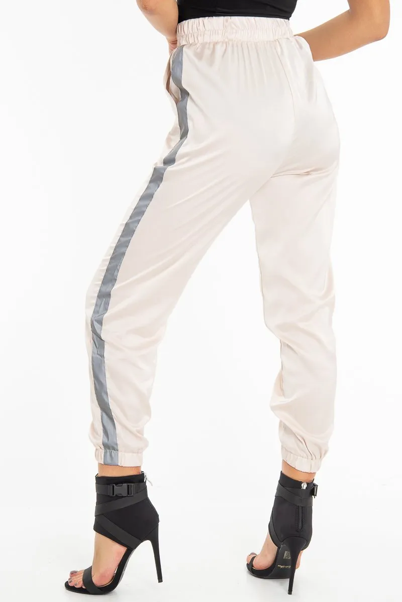 Nude Reflective Stripe Detail Joggers - Rosealee