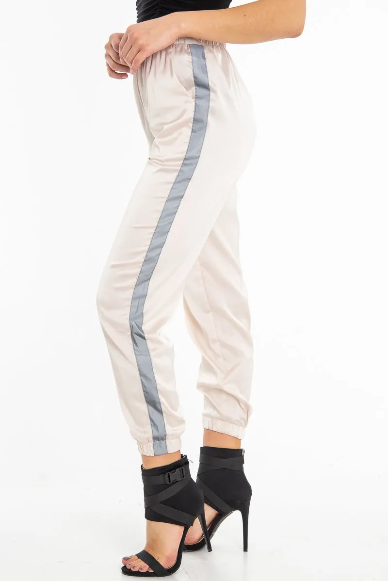 Nude Reflective Stripe Detail Joggers - Rosealee