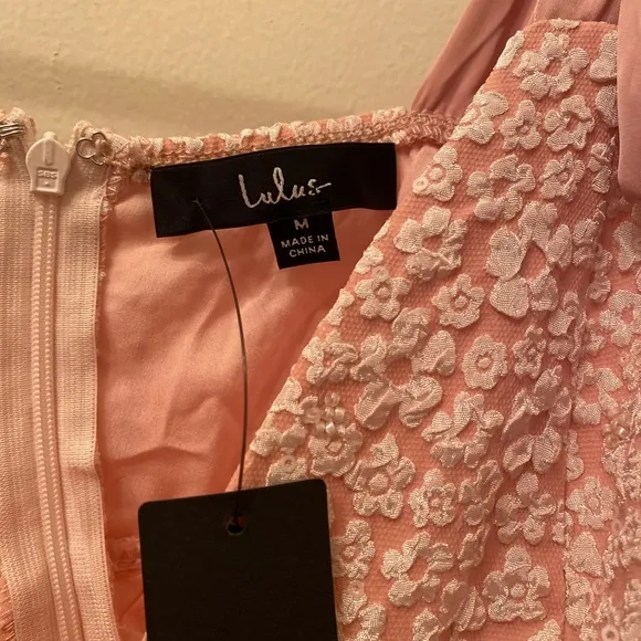 NWT Lulu's Pink Jacquard Floral Tie-Strap Mini Dress