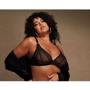 NWT Fredericks of Hollywood SZ 32D Rozlyn Mesh &amp; Stud Black Underwire Bra