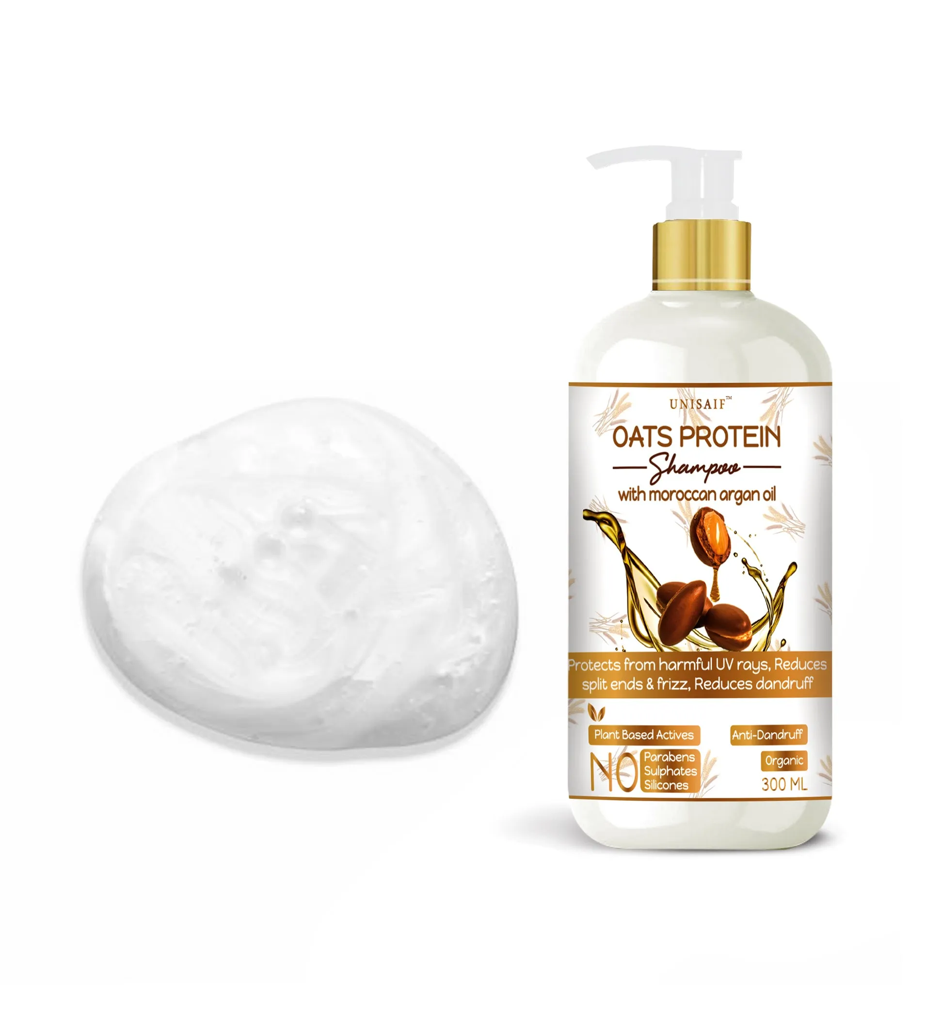 Oats Protein Organic Shampoo (300ml) With Moroccan Argan Oil For Split Ends & Frizz Control | Strengthening | Damage Repair | NO SULPHATE NO PARABEN
