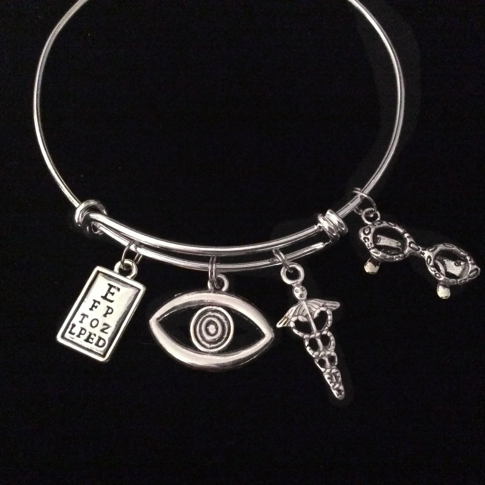 Optometrist Eye Doctor Silver Expandable Charm Bracelet Adjustable Bangle Trendy Gift