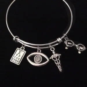 Optometrist Eye Doctor Silver Expandable Charm Bracelet Adjustable Bangle Trendy Gift