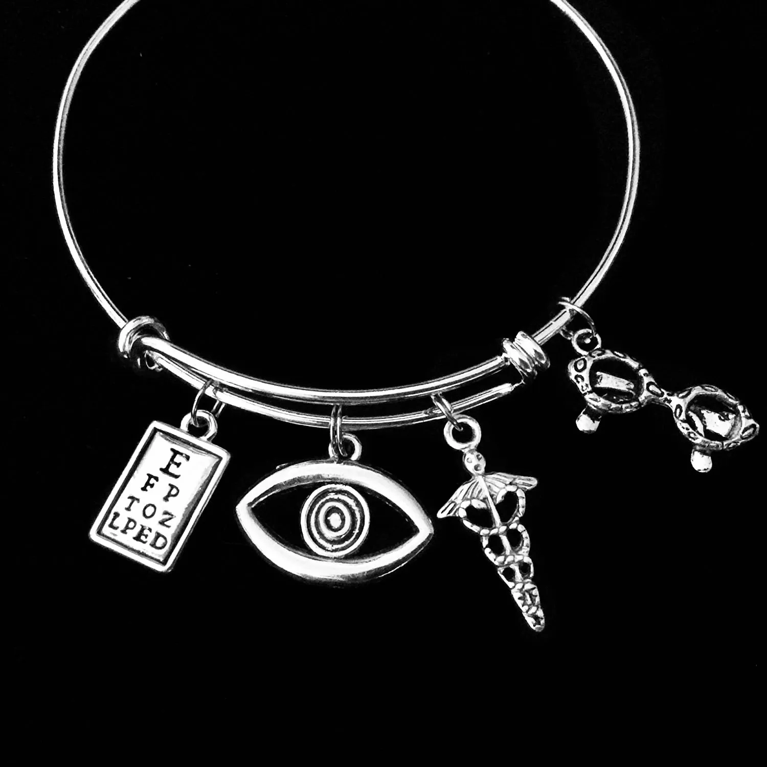 Optometrist Eye Doctor Silver Expandable Charm Bracelet Adjustable Bangle Trendy Gift