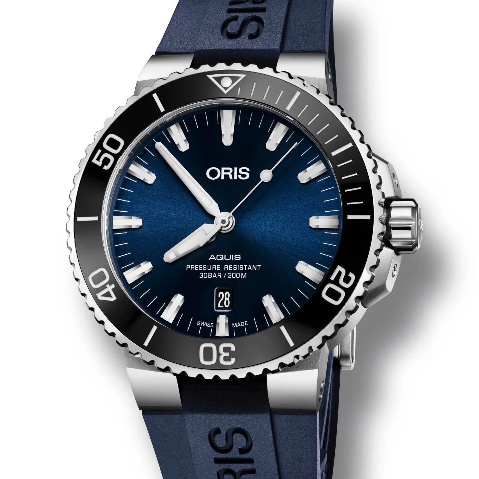 Oris Aquis Date Automatic Dark Blue Dial Watch with Blue Caoutchouc Rubber Strap