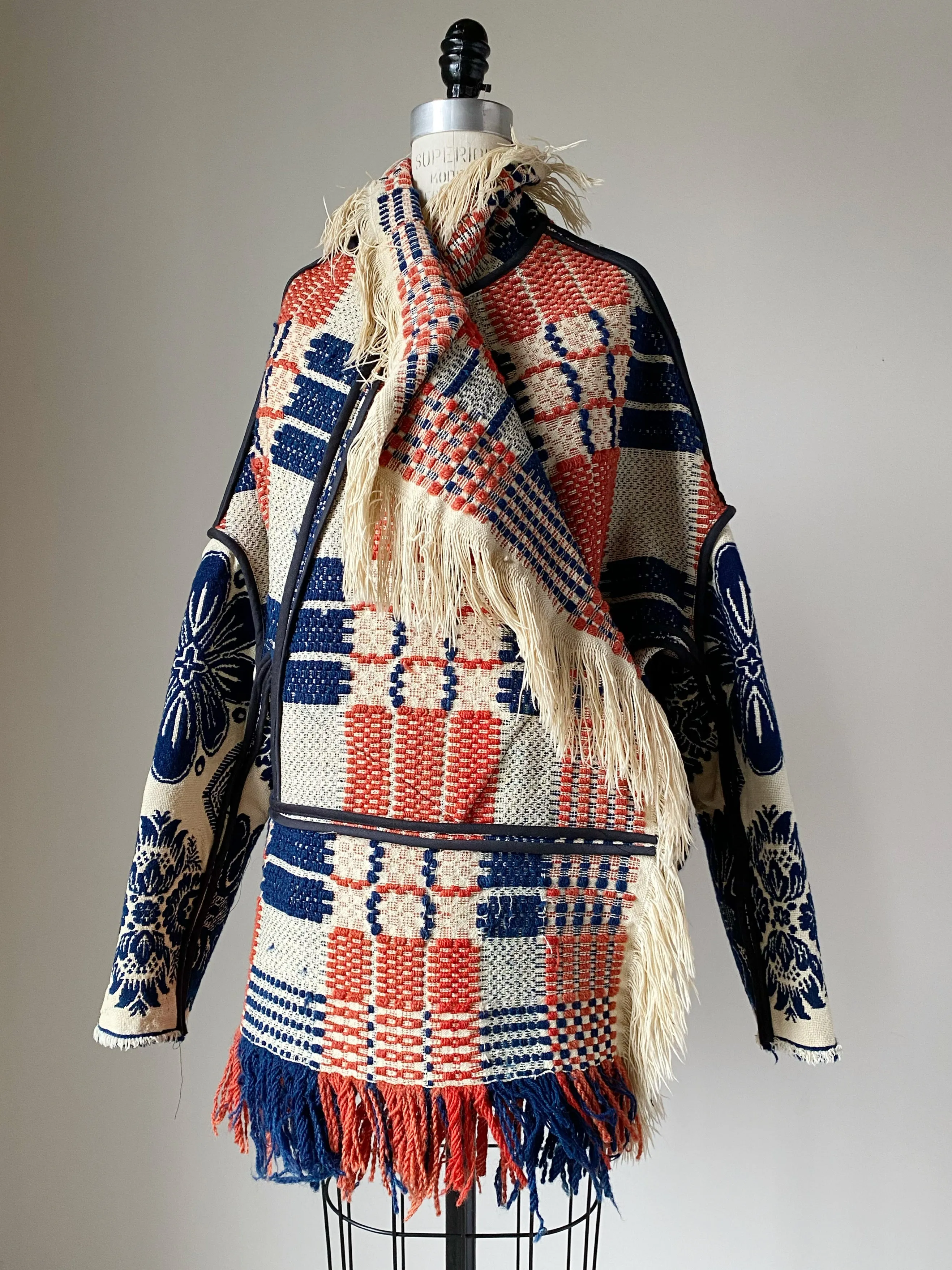 overshot coverlet cocoon with floral coverlet sleeves