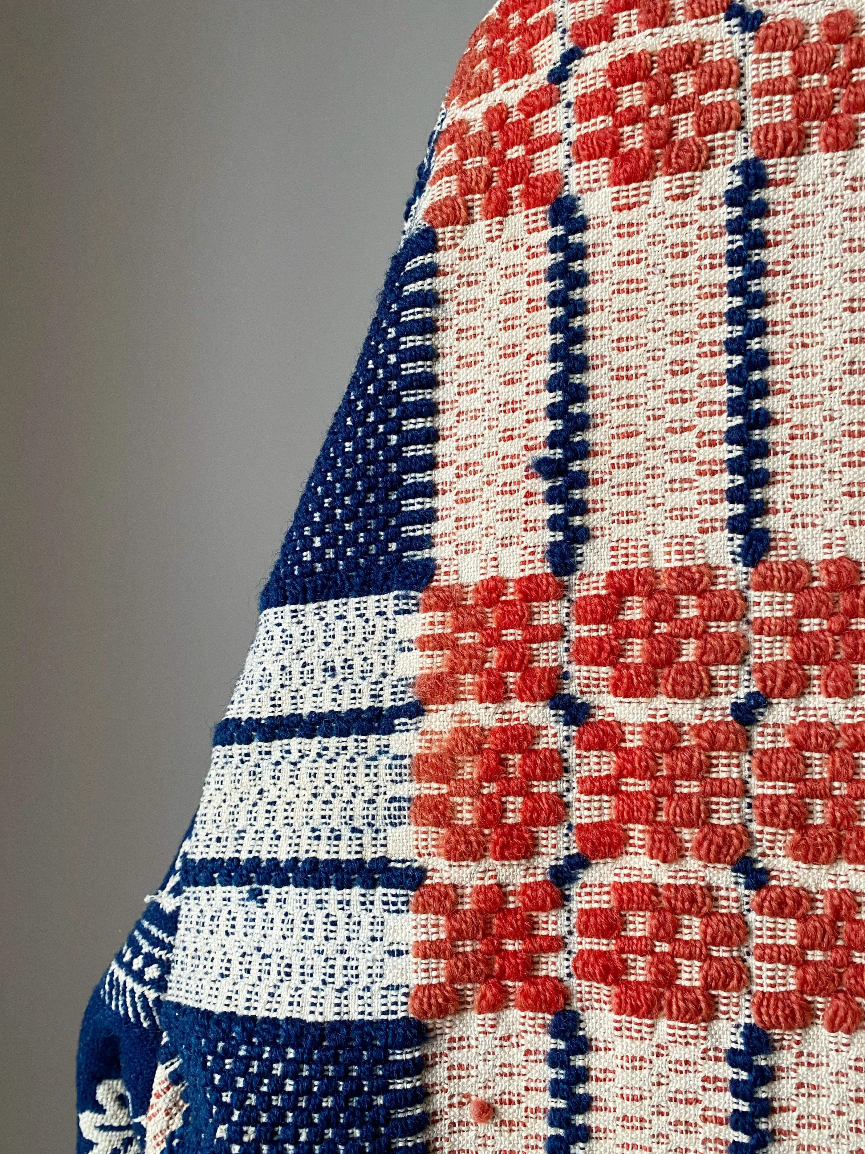 overshot coverlet cocoon with floral coverlet sleeves