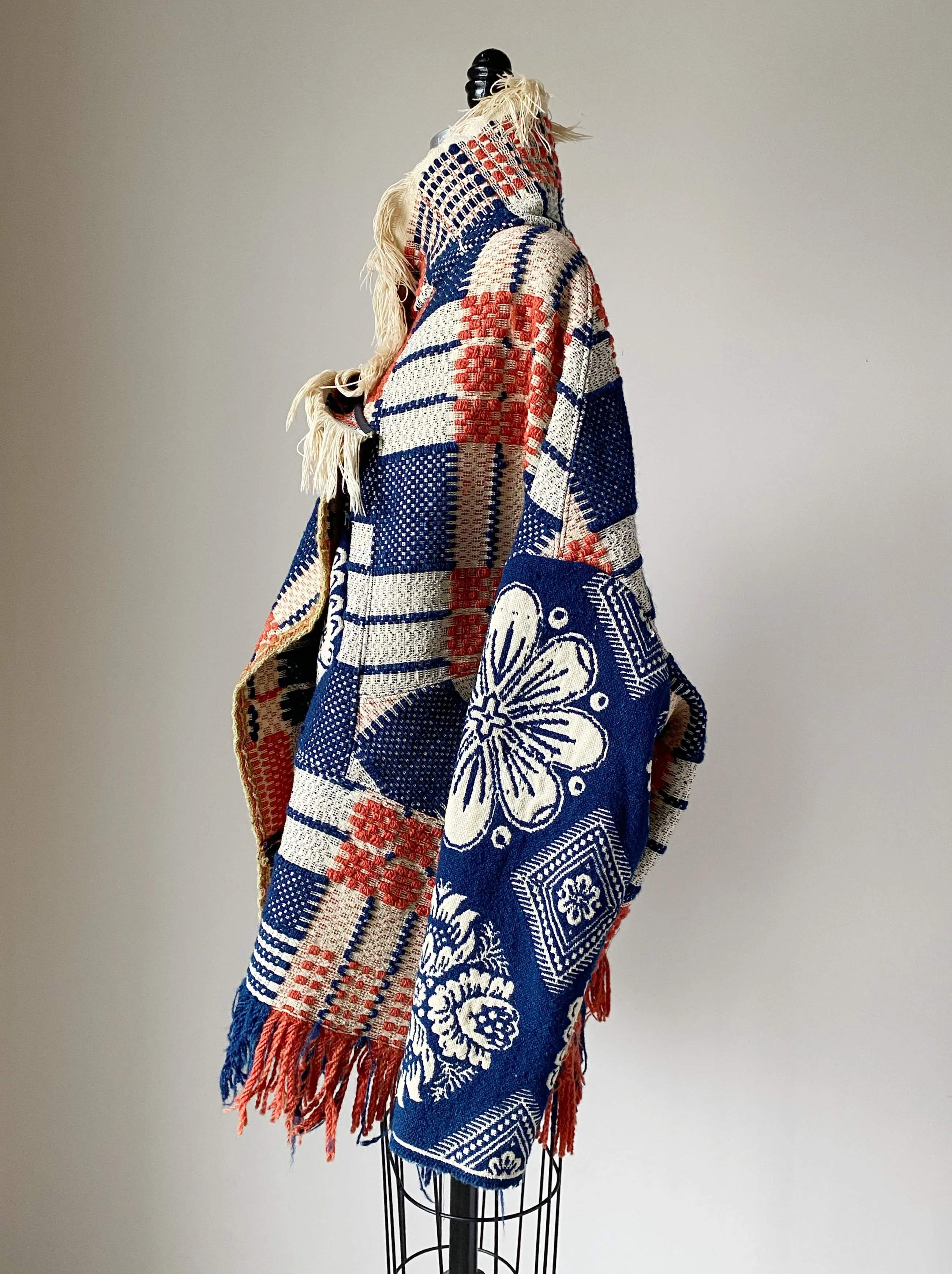 overshot coverlet cocoon with floral coverlet sleeves