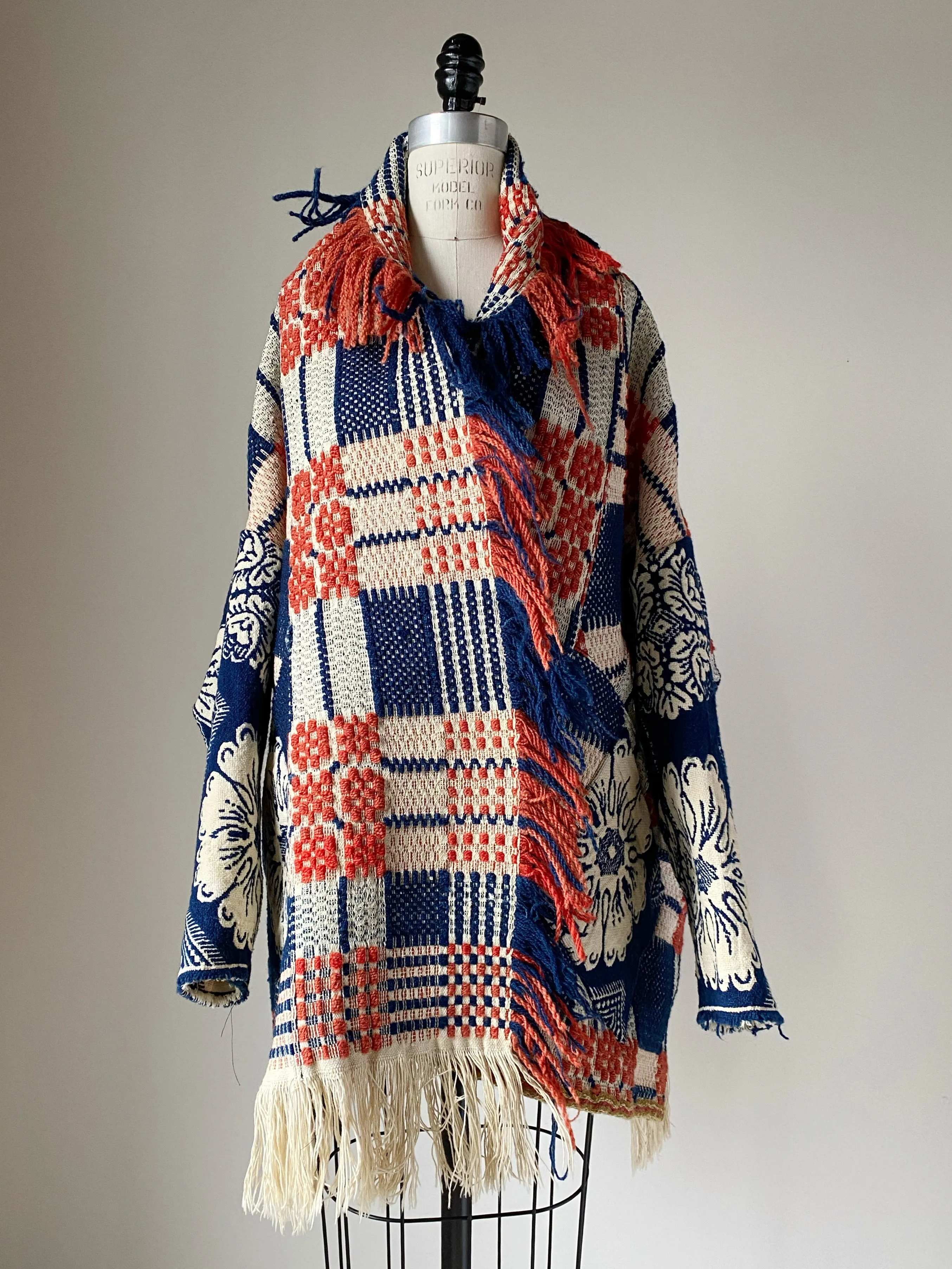 overshot coverlet cocoon with floral coverlet sleeves