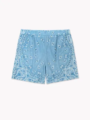 Paisley Mesh Shorts-Sky