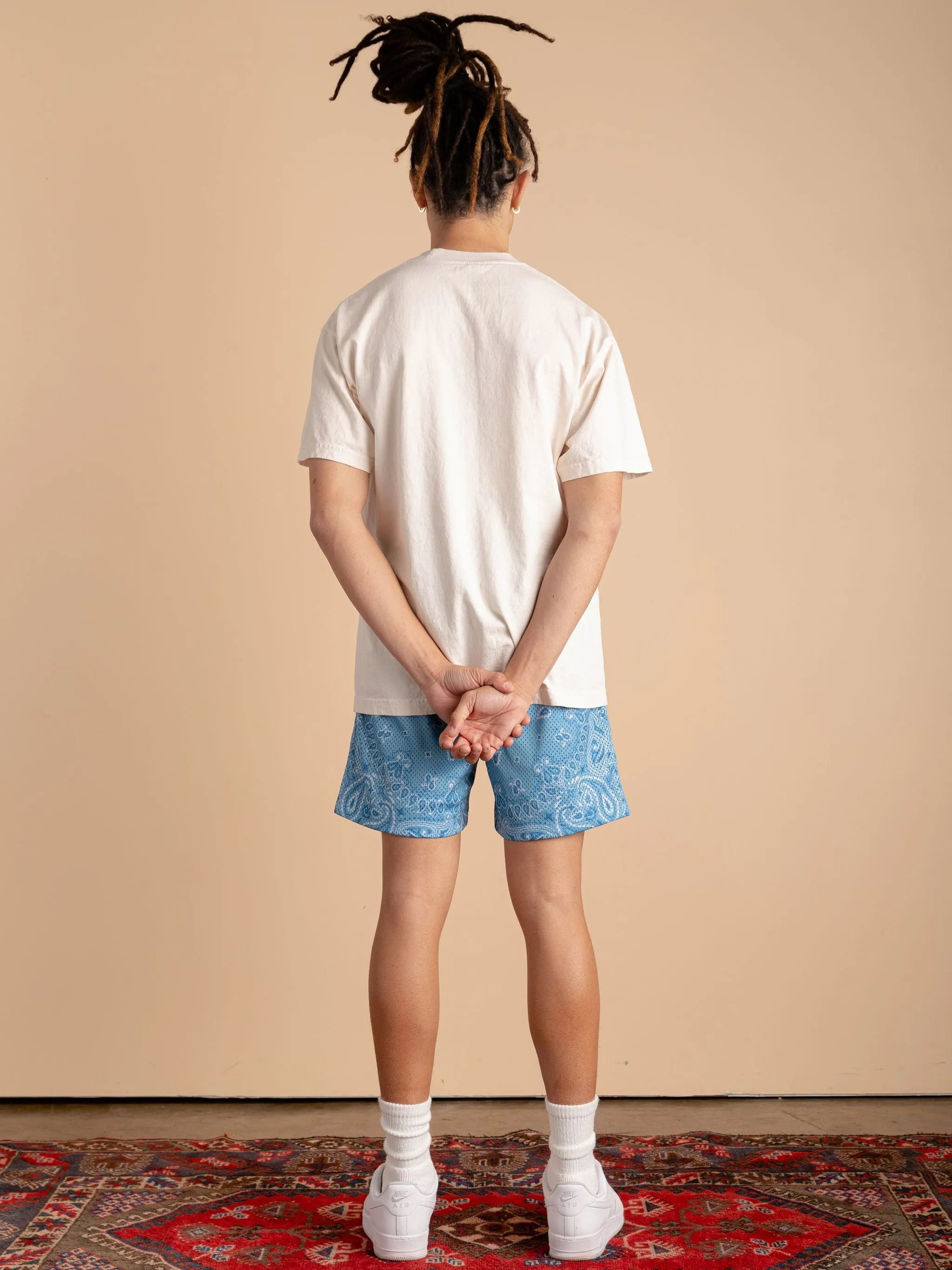 Paisley Mesh Shorts-Sky