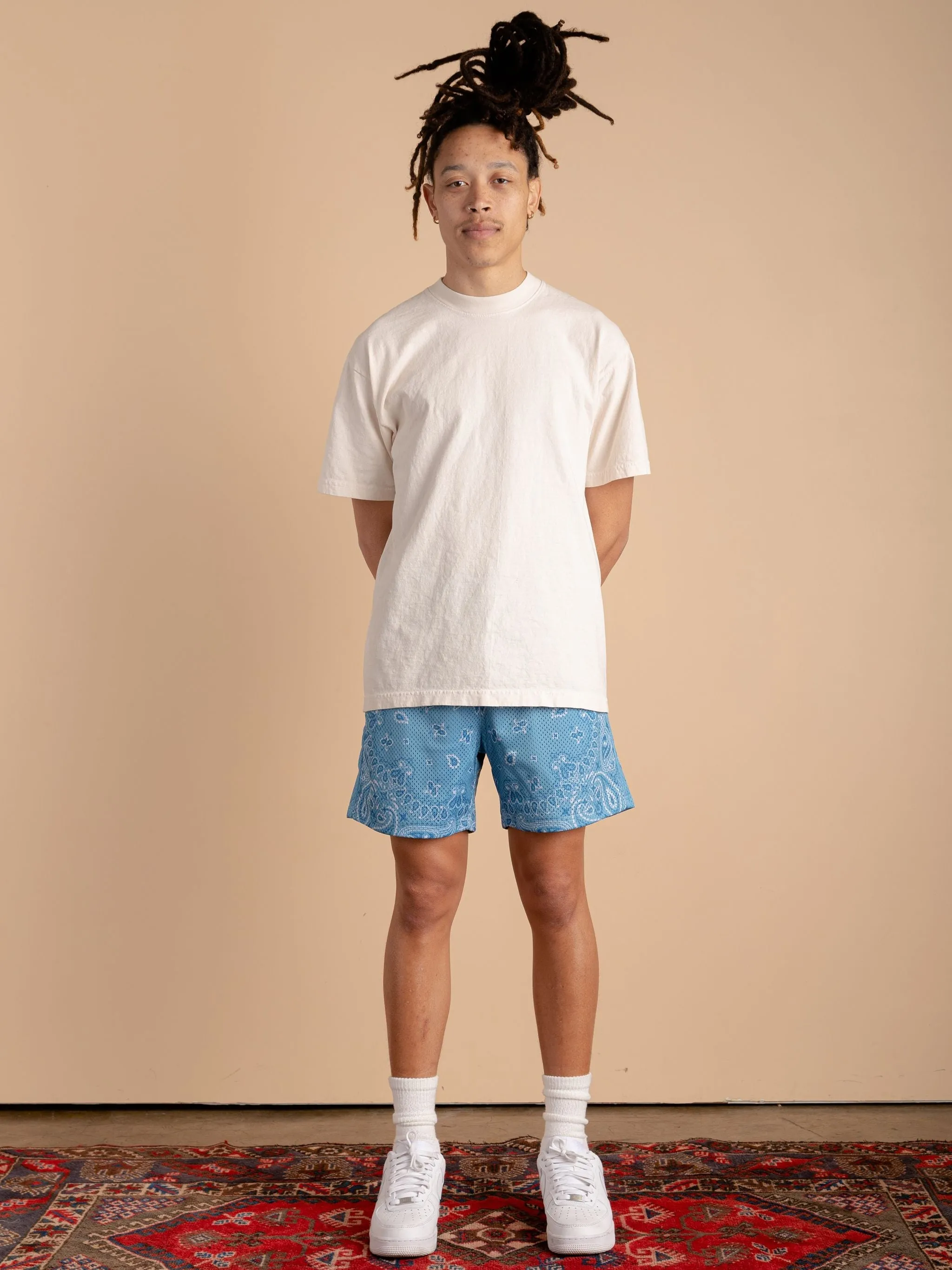 Paisley Mesh Shorts-Sky