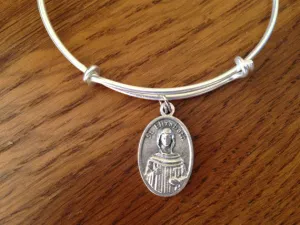 Patron Saint of Pregnant Women Saint Elizabeth Silver Expandable Wire Bangle Double Sided Adjustable Bracelet