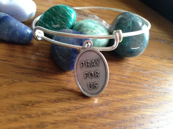 Patron Saint of Pregnant Women Saint Elizabeth Silver Expandable Wire Bangle Double Sided Adjustable Bracelet