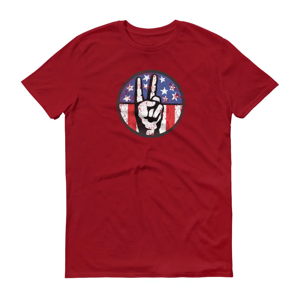 Peace Sign Fingers Over American Flag T-Shirt