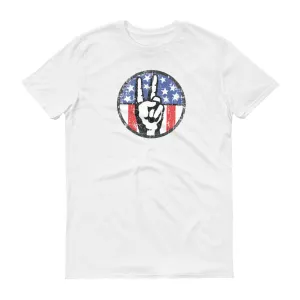Peace Sign Fingers Over American Flag T-Shirt
