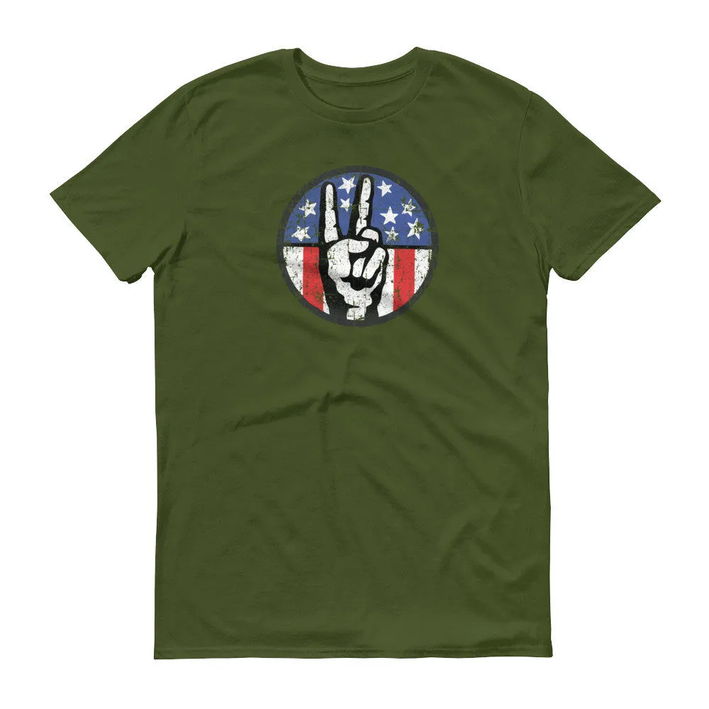 Peace Sign Fingers Over American Flag T-Shirt