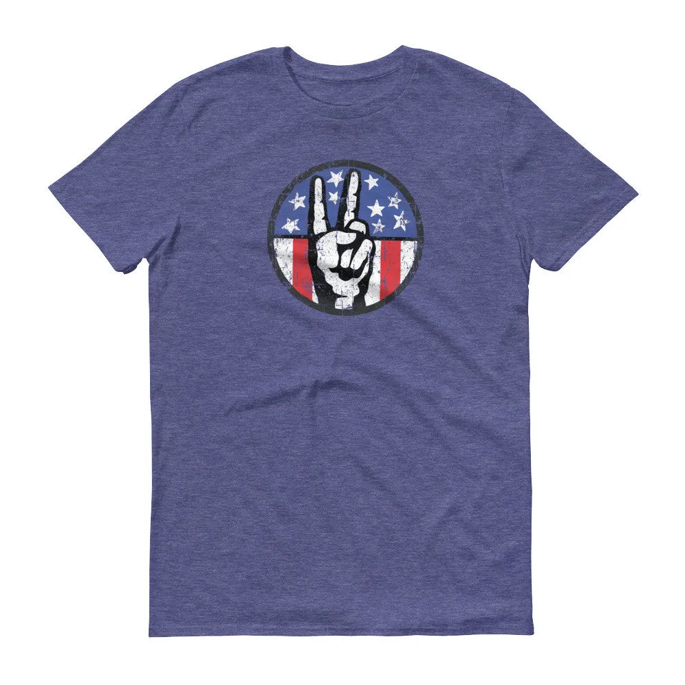 Peace Sign Fingers Over American Flag T-Shirt