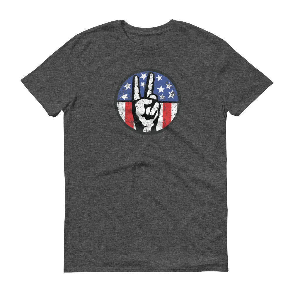 Peace Sign Fingers Over American Flag T-Shirt