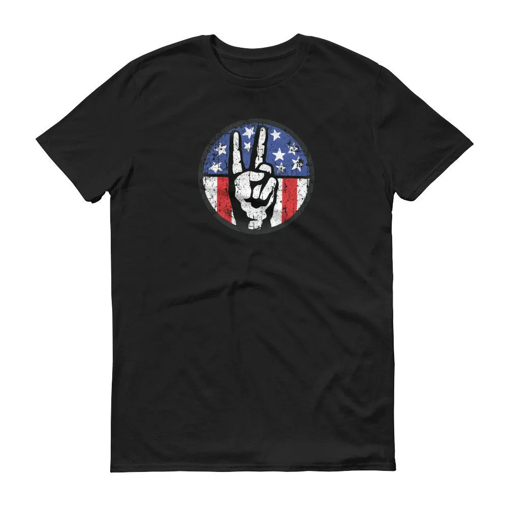 Peace Sign Fingers Over American Flag T-Shirt