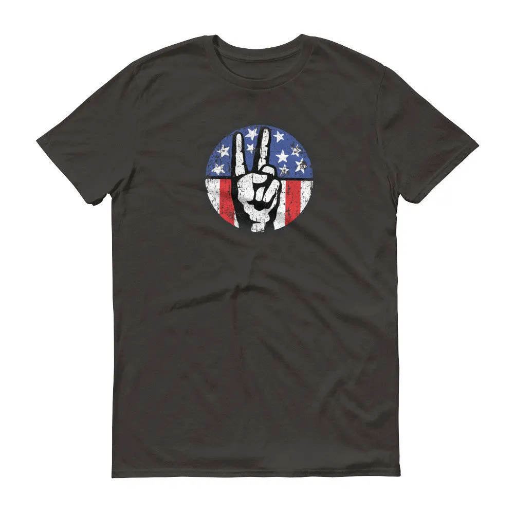 Peace Sign Fingers Over American Flag T-Shirt