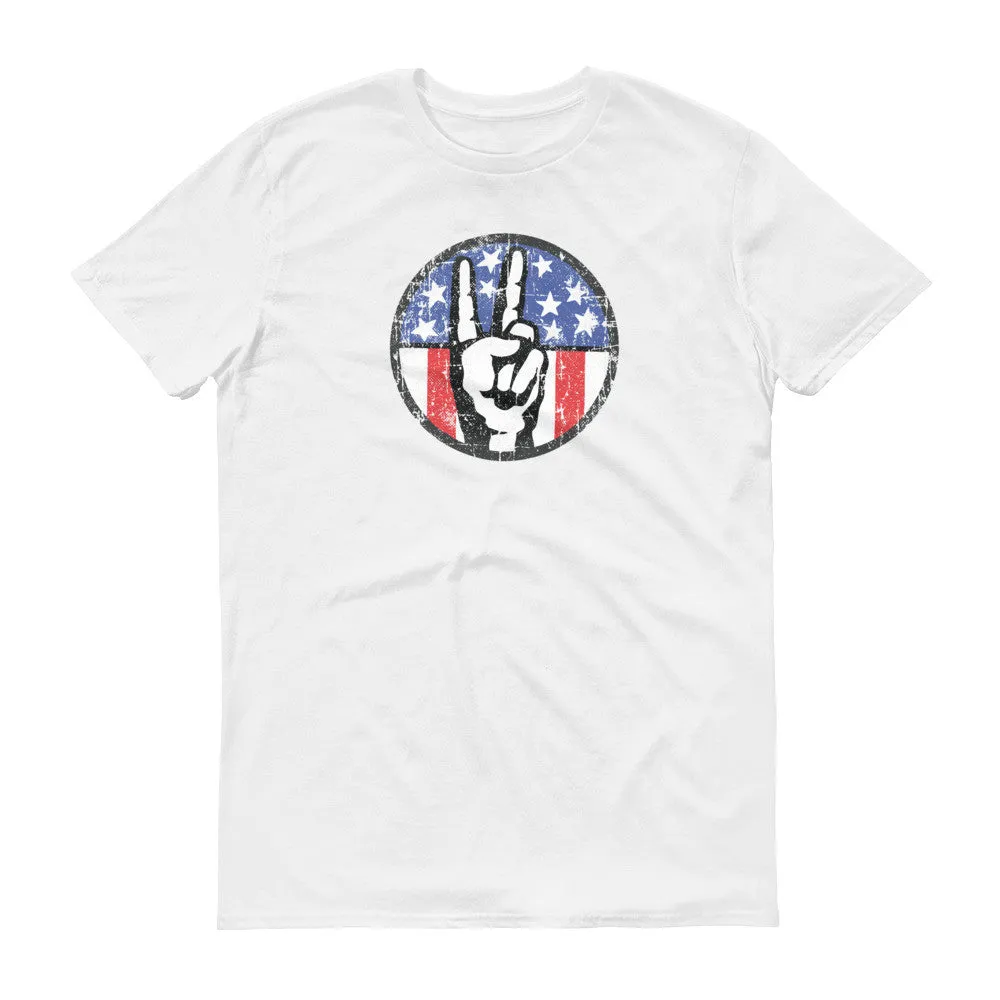 Peace Sign Fingers Over American Flag T-Shirt